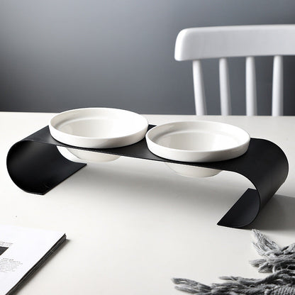 Double Bowl Dog Bowl Iron Frame Protect Spine Ceramic Bowl Set