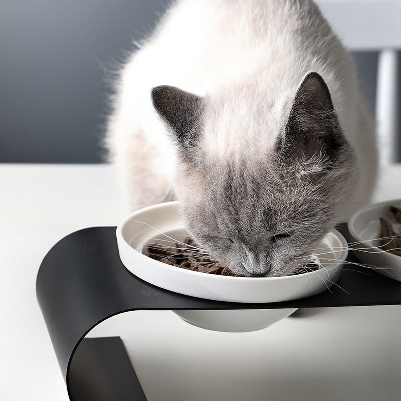 Double Bowl Dog Bowl Iron Frame Protect Spine Ceramic Bowl Set